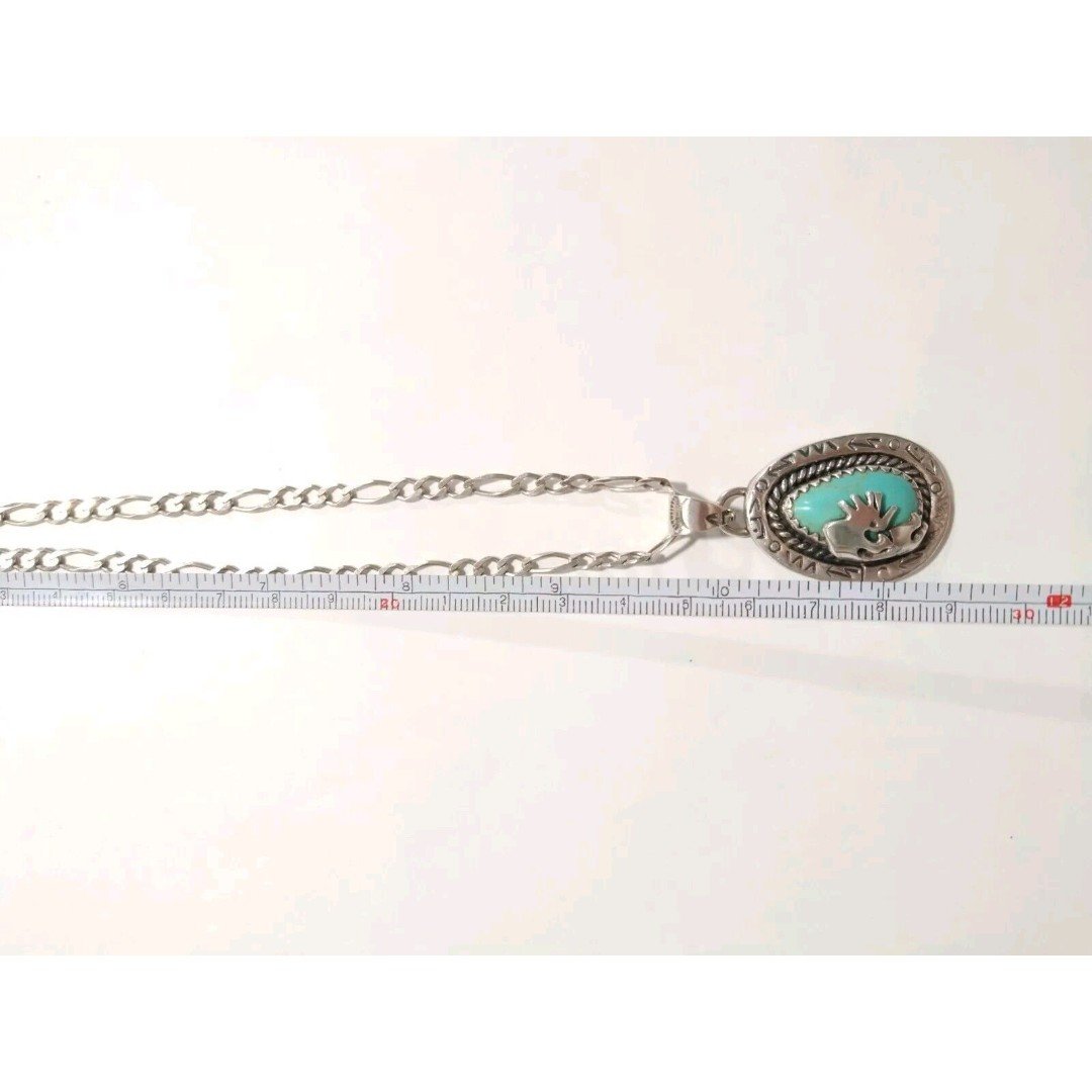 Vtg Native American Sterling Silver Kokopelli Turquoise Pendant Chain Necklace