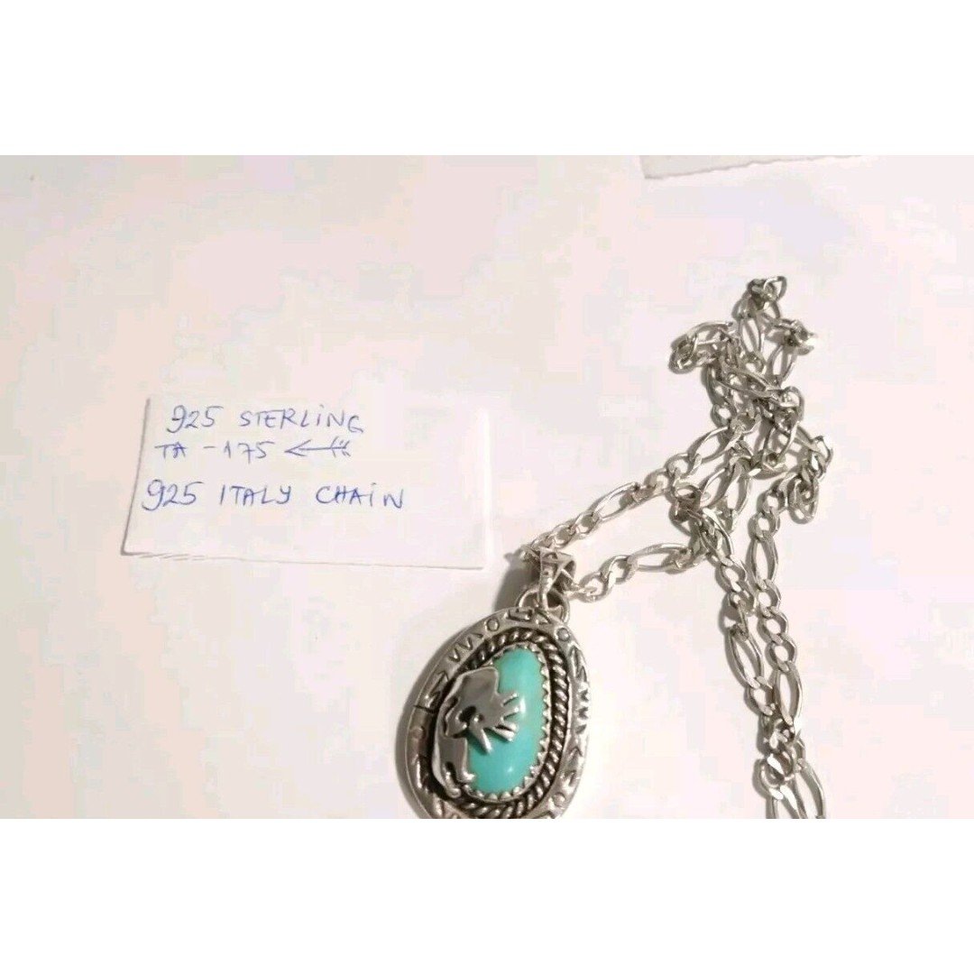 Vtg Native American Sterling Silver Kokopelli Turquoise Pendant Chain Necklace