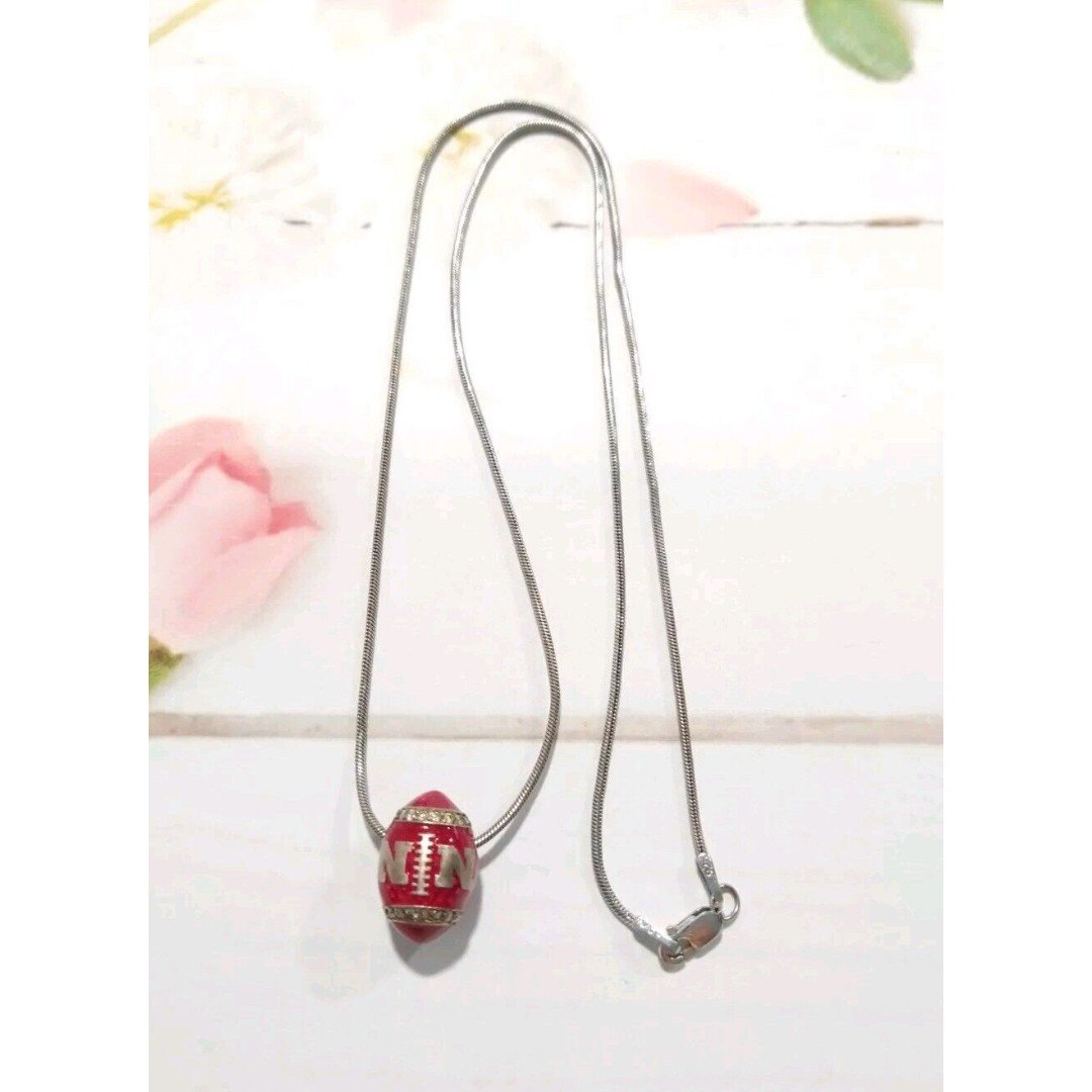 Nebraska .16ctw Diamond Enamel Pendant Sterling Silver 925 Football Necklace