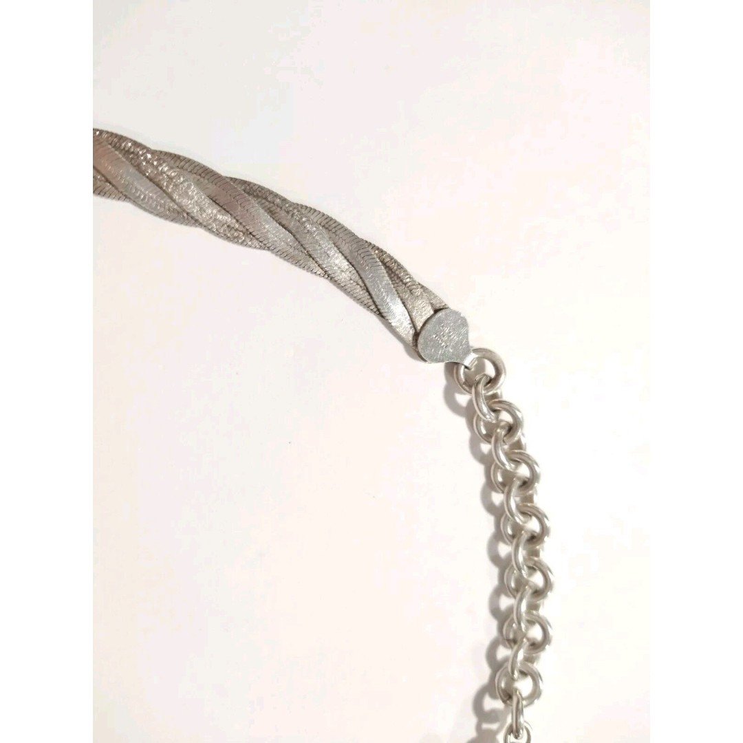 Vintage Heavy 925 Sterling Silver Italy Braided Herringbone Necklace 22.25"