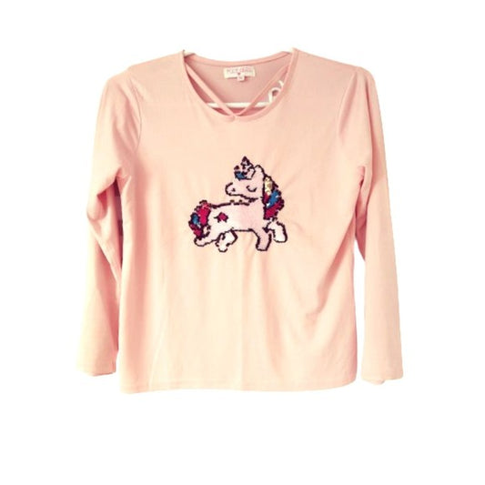 Poof girl light pink unicorn girls Top long sleeve blouse M