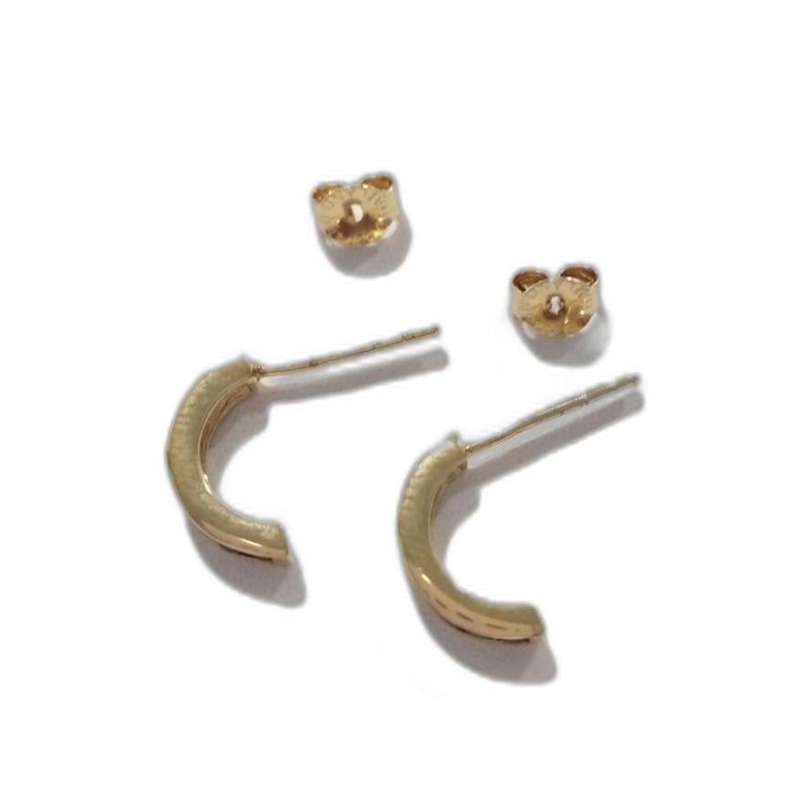 Yellow Gold On 925 Sterling Silver C- Hoop Earrings Signed