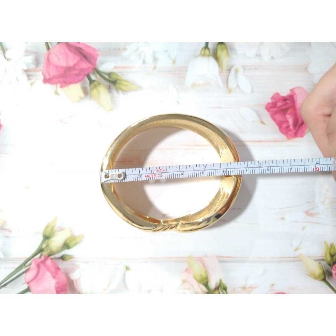 Wide Gold tone Cuff Hinged Bangle Bracelet